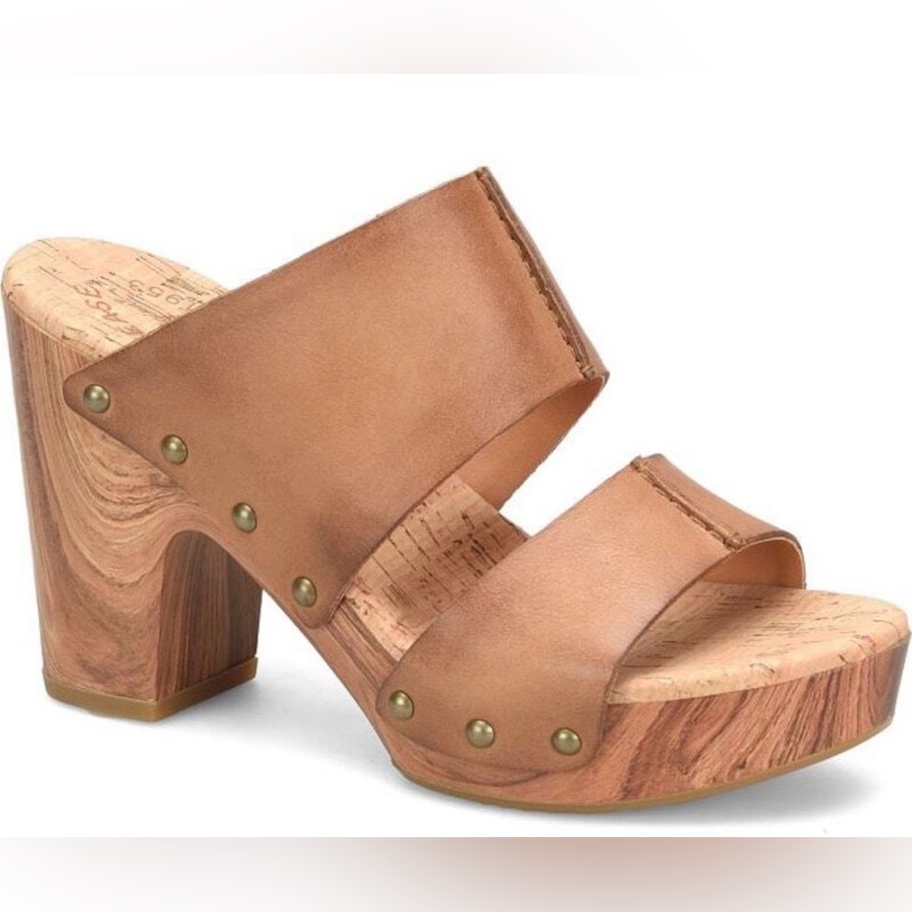 Kork-Ease Darra Tan Leather Slip On 4" Block Heel Sandals Size 8